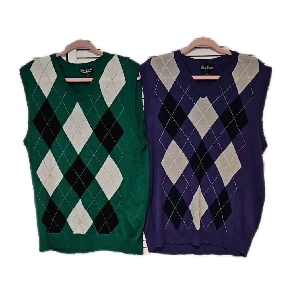 Blue Ocean 2 Mens Argyle Sweater Vest Mens 2XL Purple Blk White Green Black Wht